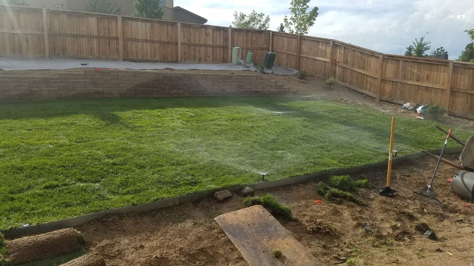 Garden irrigation sprinkler watering lawn